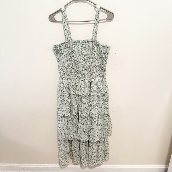 Spirit of Grace Smocked Layered Midi Ruffle Floral Flower Feminine Flirty Dress - Picture 1 of 4